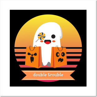 Halloween Cute Ghost Double Trouble Trick or Treat Candy Bags Posters and Art